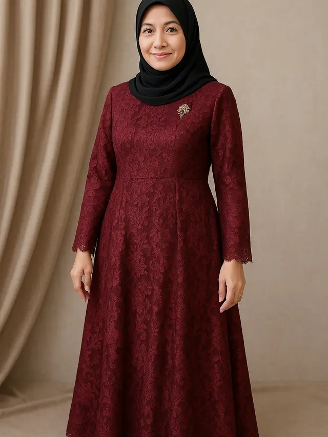 Gamis Brokat Warna Bold yang Tetap Classy untuk Ibu-ibu agar Tampak Lebih Muda (Image by ChatGPT)