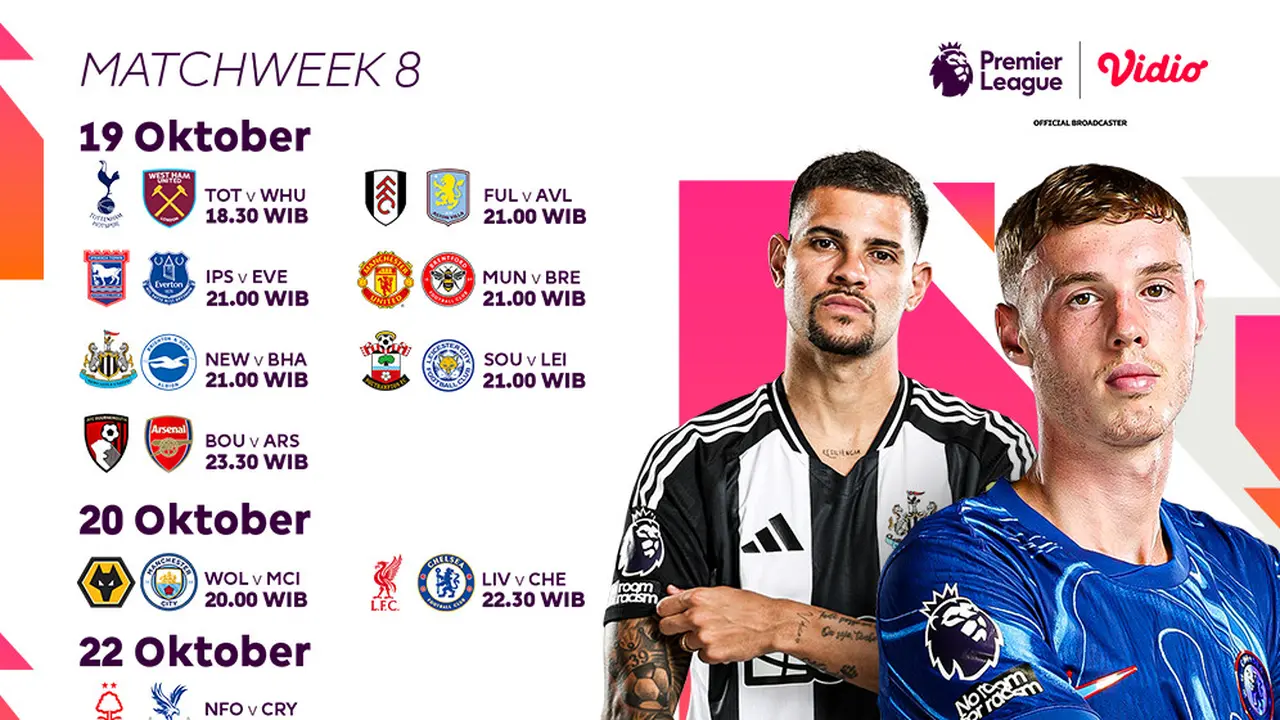 Jadwal Matchweek 8 Liga Inggris 2024/25 di Vidio