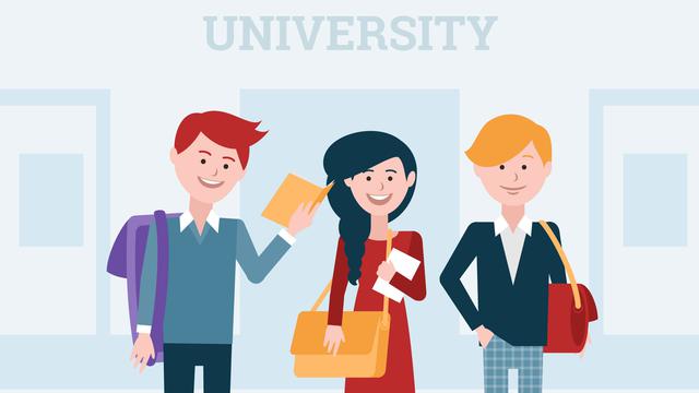 Ilustrasi mahasiswa baru, anak kuliah, universitas