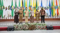 Penyambutan Wakil Menteri Dalam Negeri Bima Arya dan Ribka Haluk di Gedung Sasana Bhakti Praja, Kantor Pusat Kemendagri, Jakarta, Selasa (22/10/2024).