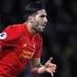 Gelandang Liverpool, Emre Can, merayakan gol yang dicetaknya ke gawang Watford pada laga Premier League di Stadion Vicarage, Watford, Minggu (1/5/2017). Watford kalah 0-1 dari Liverpool. (AFP/Adrian Dennis) 