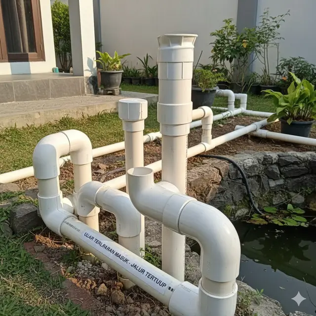 Cara menutup saluran air agar ular tidak masuk (Foto: Gemini AI)