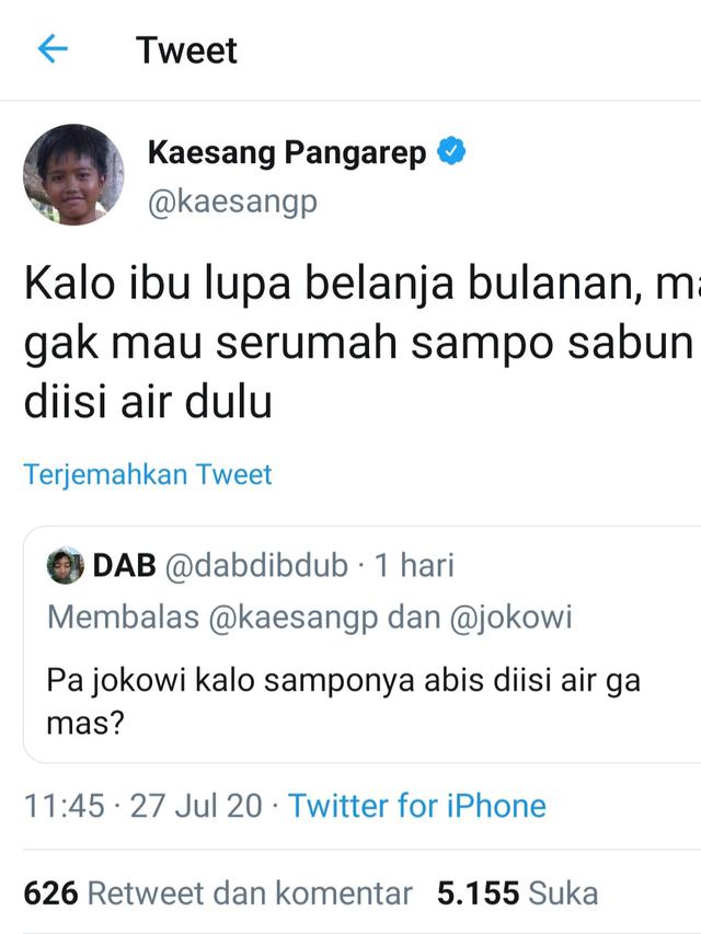 Unggahan Kaesang Pangarep. (Foto: Twitter @kaesangp)