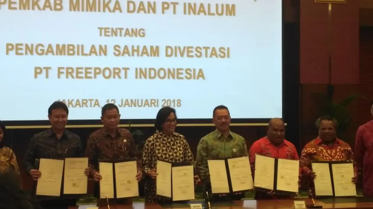 Penandatanganan Peperjanjian antara Pemerintah Pusat, Pemerintah Provinsi Papua, Pemerintah Kabupaten Mimika dan Inalum mengenai pengambilan saham divestasi PT Freeport Indonesia.