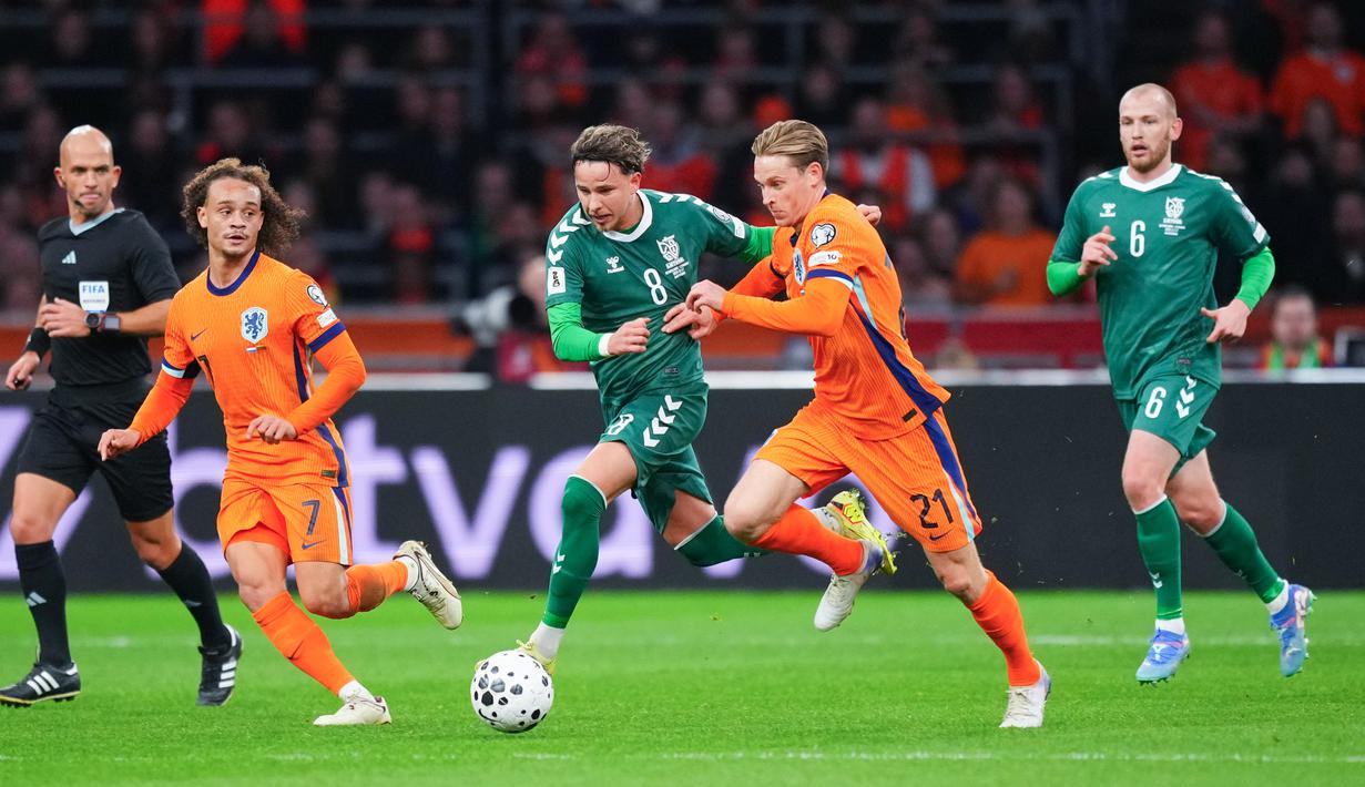 Hasil ini membawa Belanda menutup Grup G sebagai pemuncak klasemen dengan total 20 poin dan memastikan satu tempat di Piala Dunia 2026. (AP Photo/Peter Dejong)