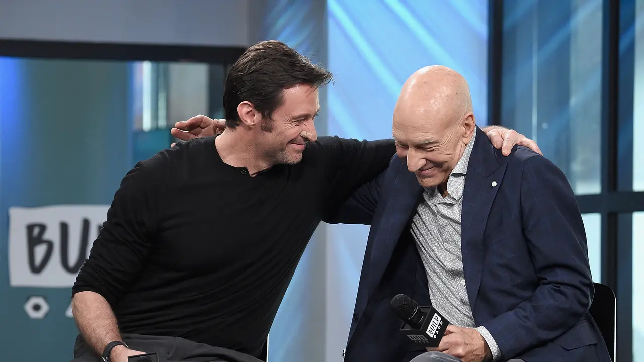 Hugh Jackman dan Patrick Stewart. ( Jamie McCarthy/Getty Images/AFP Jamie McCarthy / GETTY IMAGES NORTH AMERICA / Getty Images via AFP )