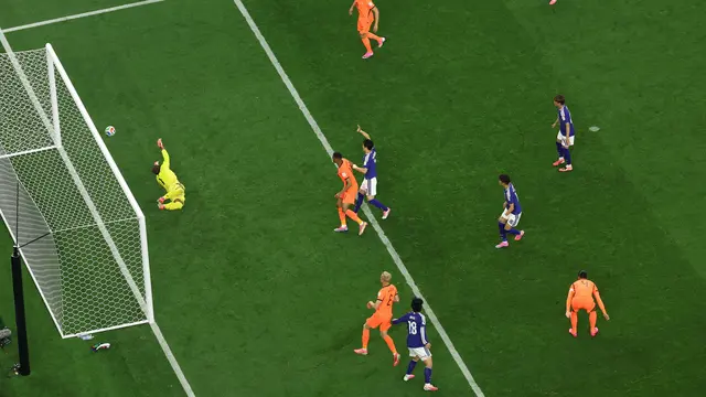 Momen saat Virgil van Dijk mencetak gol di matchday 1 Grup F Piala Dunia 2026 antara Belanda vs Jepang di Dallas Stadium, Arlington, Amerika Serikat, Senin (15/6/2026).