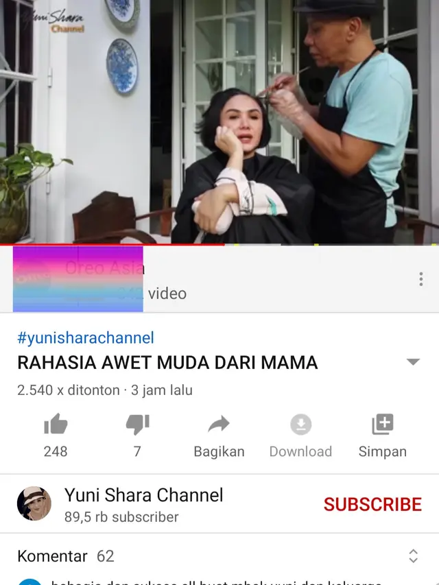 Unggahan Yuni Shara. (Foto: YouTube Yuni Shara Channel)
