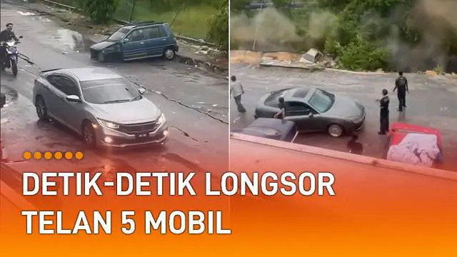 Longsor terekam dengan jelas dari arah balkon sebuah pertokoan.