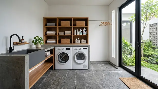 Desain Dapur dan Area Cuci dengan Material Batu Alam