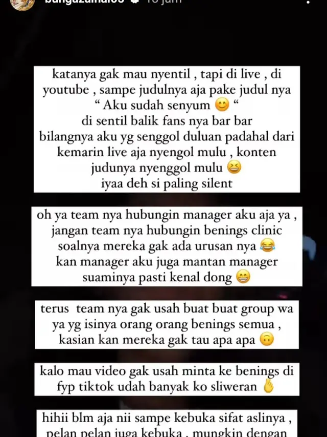 Unggahan Bunga Zainal. (Foto: Dok. Instagram @bungazainal05)