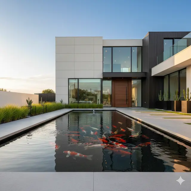 Model Kolam Ikan Koi Minimalis Depan Rumah (Foto: Gemini AI)