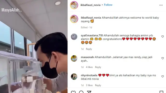 Bintang Ikatan Cinta Ikbal Fauzi dikaruniai anak perempuan (Foto: Instagram @ikbalfauzi_novia)