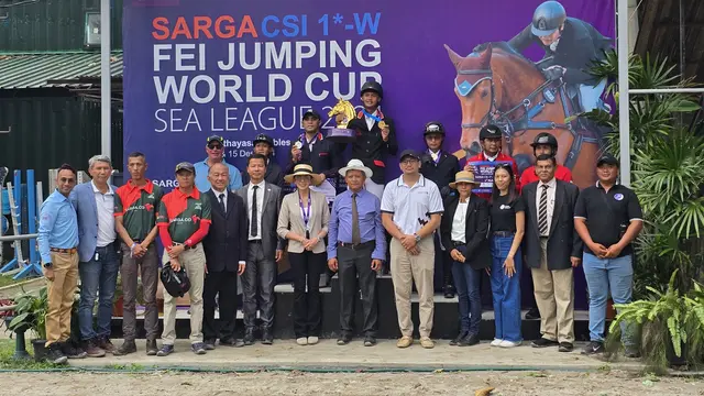 Arserl Rizki Brayudha juara Sarga CSI 1 FEI Jumping World Cup SEA League 2024 seri III