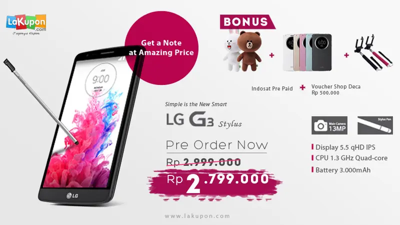 Pre Order LG G3 Stylus di Lakupon, Harga Rp 2 Jutaan Bonus Hadiah