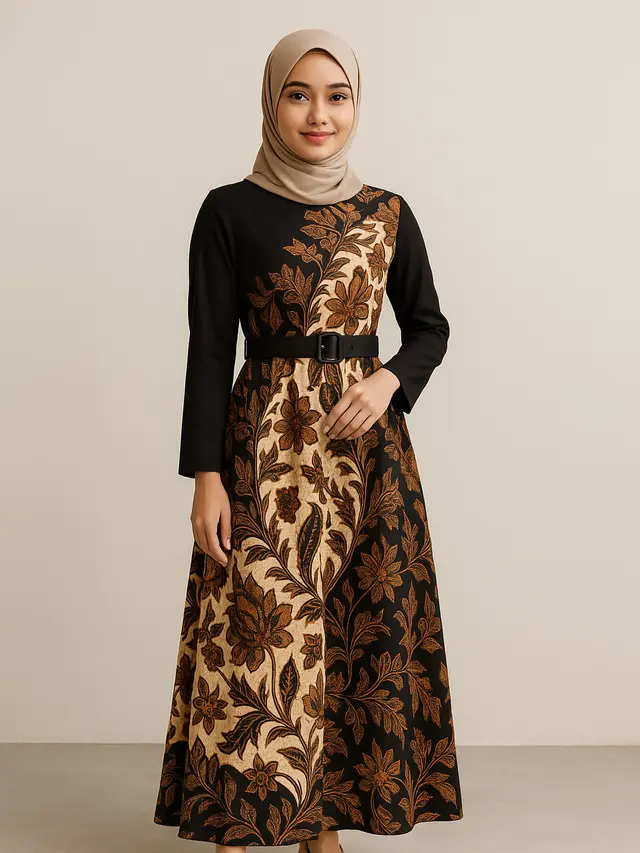 Model Gamis Batik Lengan Polos Untuk Pesta Pernikahan/Gambar ilustrasi oleh AI