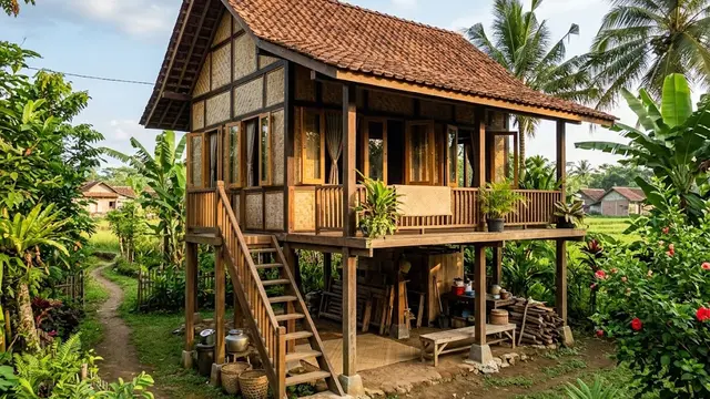 Rumah Panggung Sederhana dari Kayu dan Bambu