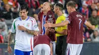 Timnas Italia dipecundangi Norwegia dengan skor 0-3 pada laga ketiga Grup I kualifikasi Piala Dunia 2026 zona Eropa&nbsp;di Ullevaal Stadion, Sabtu (7/6/2025) dini hari WIB. (Lise Aserud / NTB / AFP)