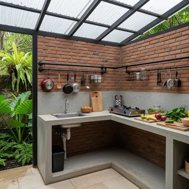 Desain Dapur Kecil Ala Tropis Semi Outdoor untuk Rumah Kampung