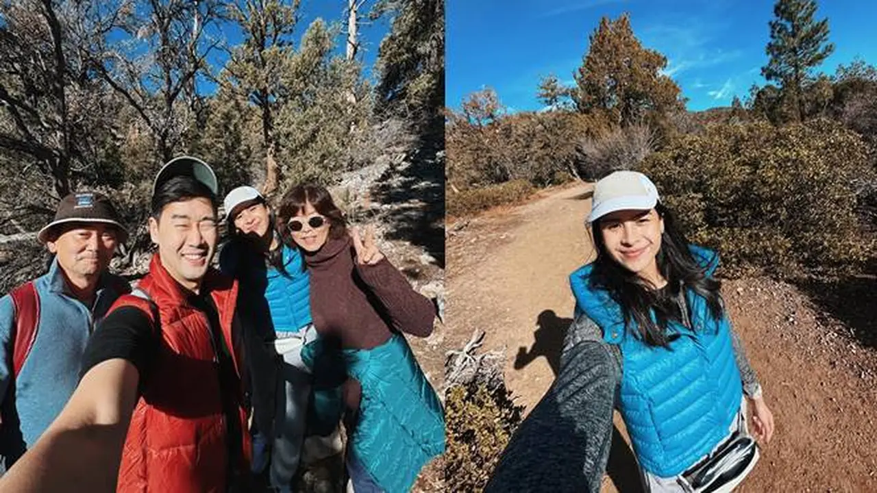 7 Potret Seru Maudy Ayunda Hiking Bareng Mertua di California
