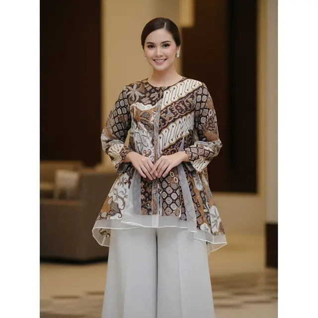 Tunik Layer Organza Motif Kawung