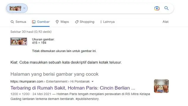 Gambar Tangkapan Layar Penelusuran Foto Menggunakan Situs Google Images.