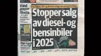 CEO Tesla Motors, Elon Musk yang mengunggah foto headline surat kabar Norwegia, Dagens Næringsliv yang mewartakan larangan itu.