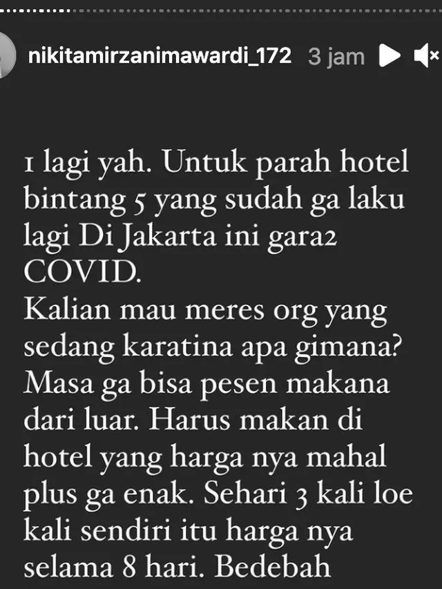 Unggahan Nikita Mirzani. (Foto: Instagram @nikitamirzanimawardi_172)