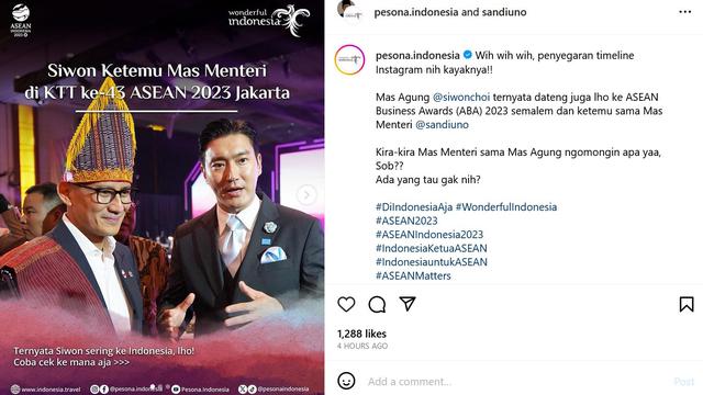 Unggahan Akun resmi Kementerian Pariwisata dan Ekonomi Kreatif Republik Indonesia. (Instagram/ pesona.indonesia)