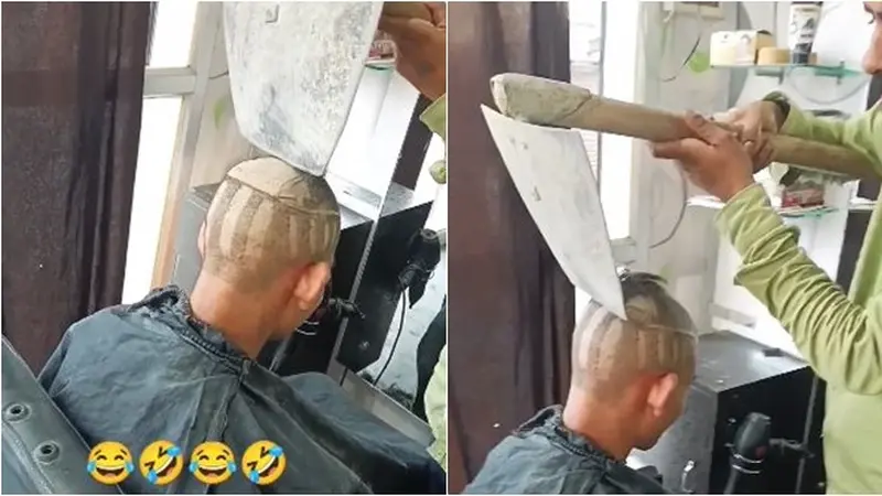 Viral Tukang Cukur Diduga Pakai Sekop saat Potong Rambut Pelanggan, Faktanya Kocak