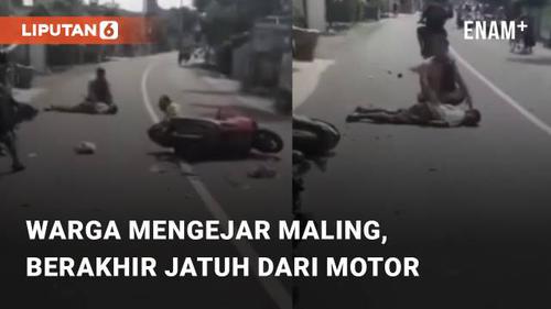 VIDEO: Warga Mengejar Maling, Keduanya Berakhir Jatuh Dari Motor Di Tengah Jalan