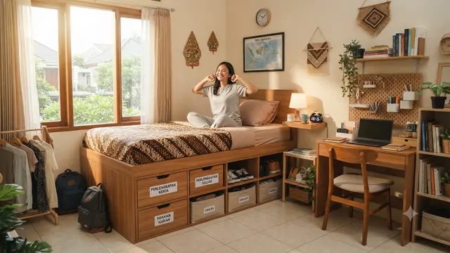 Desain Kamar Kos yang Bikin Penghuninya Bangun Pagi yang Cocok untuk Pekerja dan Mahasiswa yang Sering Kesiangan Model dengan Penyimpanan di Bawah Tempat Tidur