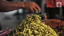 Pedagang merapikan cabai rawit yang dijual di Pasar Induk Kramat Jati, Jakarta Timur, Kamis (2/6/2022). Harga cabai rawit merah naik menjadi Rp 70.000 per kilogram dari harga sebelumnya kisaran Rp 50.000 - Rp 60.000 per kilogram. (merdeka.com/Iqbal S Nugroho)