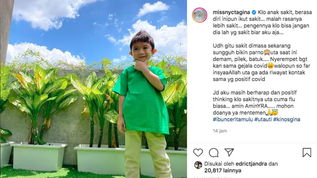 Nycta Gina Khawatir Putranya Sakit dengan Gejala Mirip Covid-19. (Instagram/missnyctagina)