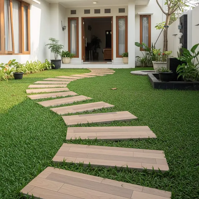 Inspirasi Jalan Setapak dengan Rumput Gajah Mini untuk Taman Minimalis