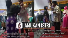 Nasib apes dialami oleh seorang bapak karena terkena amukan istrinnya saat nyanyi bareng biduan di sebuah hajatan.