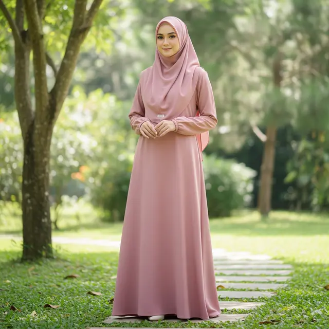 9 Model Gamis Syari Bahan Wolfis yang Adem dan Praktis, Pilihan Muslimah