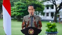 Presiden Joko Widodo (Jokowi) memberikan sambutan secara virtual pada Peringatan Dharma Santi Nasional Hari Suci Nyepi Tahun Baru Saka 1943, Sabtu (27/3/2021). (Biro Pers Sekretariat Presiden)