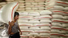 Pekerja memikul beras di Pasar Induk Beras Cipinang, Jakarta, Selasa (11/10). Menko Perekonomian Darmin Nasution memprediksi persediaan beras hingga akhir tahun akan mencukupi menyusul musim hujan di beberapa daerah. (Liputan6.com/Immanuel Antonius)