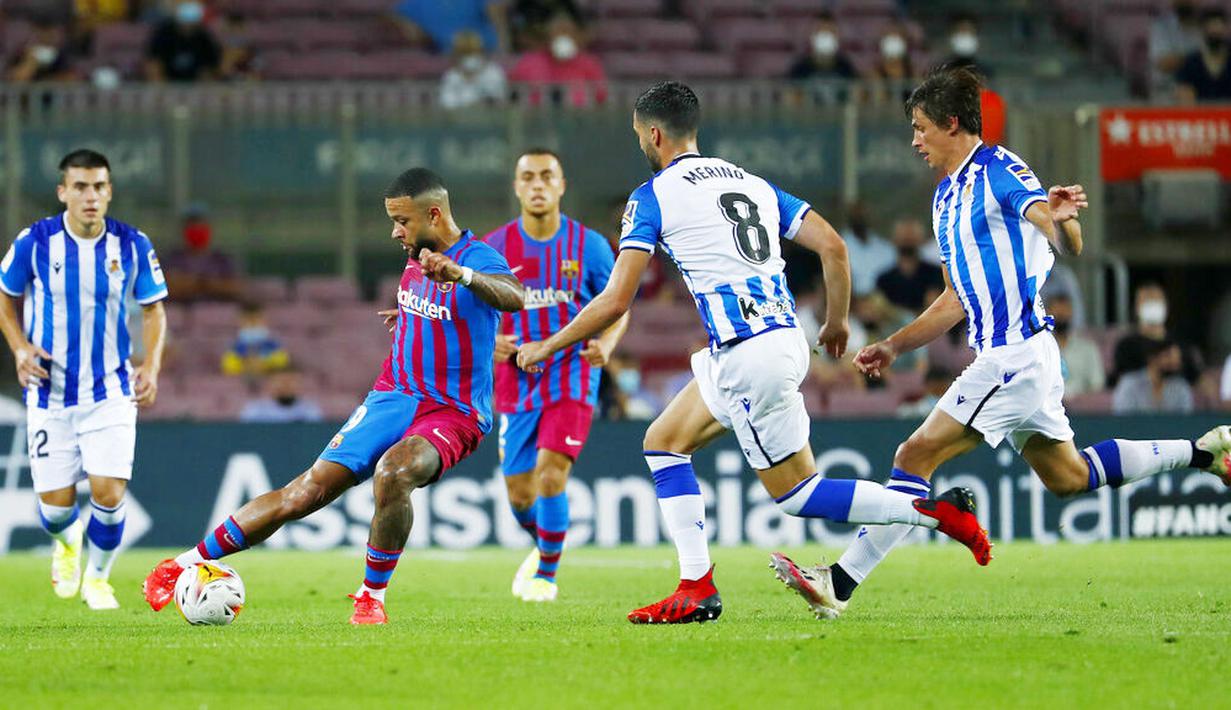 Tampil tanpa sang megabintang Lionel Messi yang hengkang ke PSG, nyatanya Barcelona tetap menunjukan kedigdayaanya sebagai klub papan atas Eropa dengan mencukur tamunya 4-2. (Foto: AP/Joan Monfort)