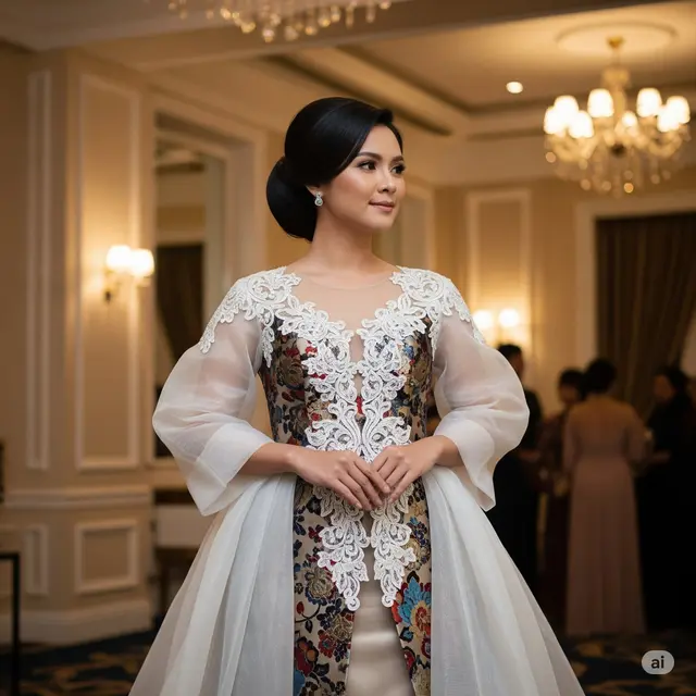 Gamis Brokat Kombinasi Organza dan Satin