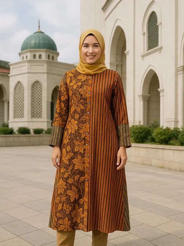 Rekomendasi Gamis Batik Kombinasi Lurik untuk Ibu-Ibu Usia 50-an