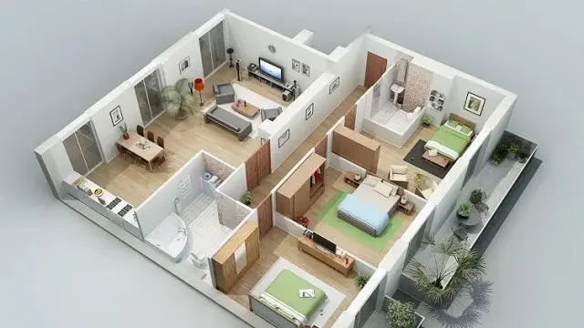 Desain Rumah 8x10 1 Lantai dengan 3 Kamar dan Konsep Terbuka