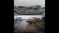 Lakalantas di Pintu Masuk Toll Karawang Timur 2, Kamis (28/3/2024) dari rekaman dashcam. (Sumber: Instagram/@romansasopirtruck)