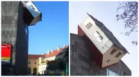 Rumah unik seperti jatuh dari langit di Viennese Museum of Modern Art. (Oddity Central)