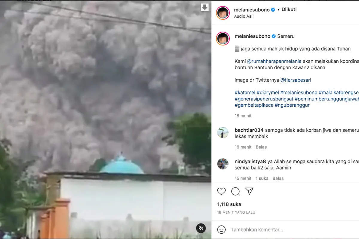 Gunung Semeru Meletus, Melanie Subono Langsung Koordinasi untuk Kirim Bantuan. (instagram.com/melaniesubono))