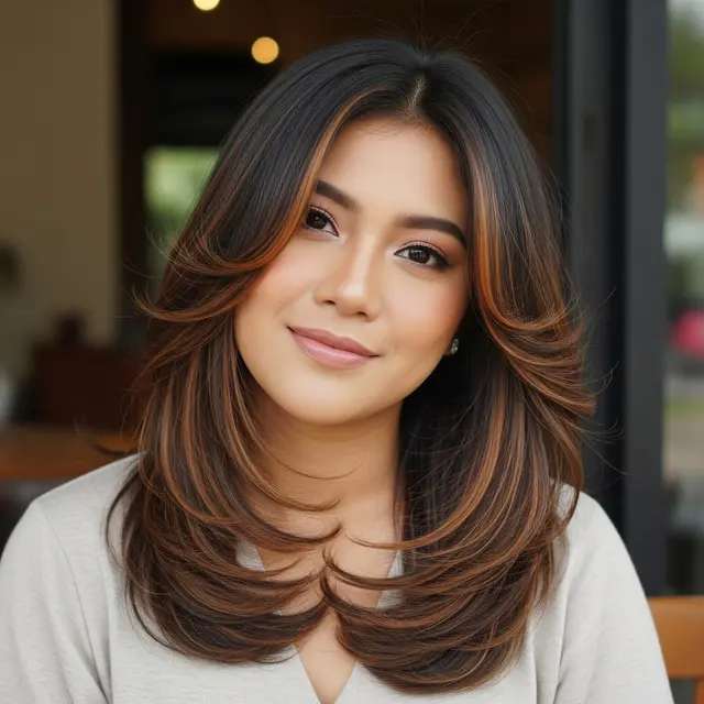 9 Model Rambut Wanita Long Layers Wavy untuk Wajah Bulat, Tampil Tirus dan Memukau