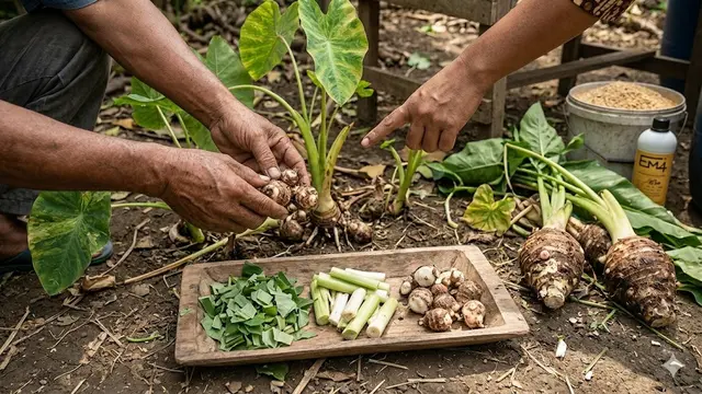 Fermentasi Talas Liar di Halaman untuk Pakan Ternak Ayam Kampung