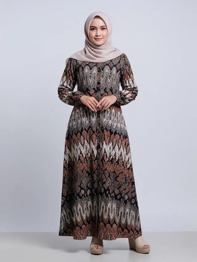 Baju Gamis Bahan Lurik dengan Desain Elegan yang Cocok untuk Hadiah Ulang Tahun Ibu Model A Line dengan Kancing Depan