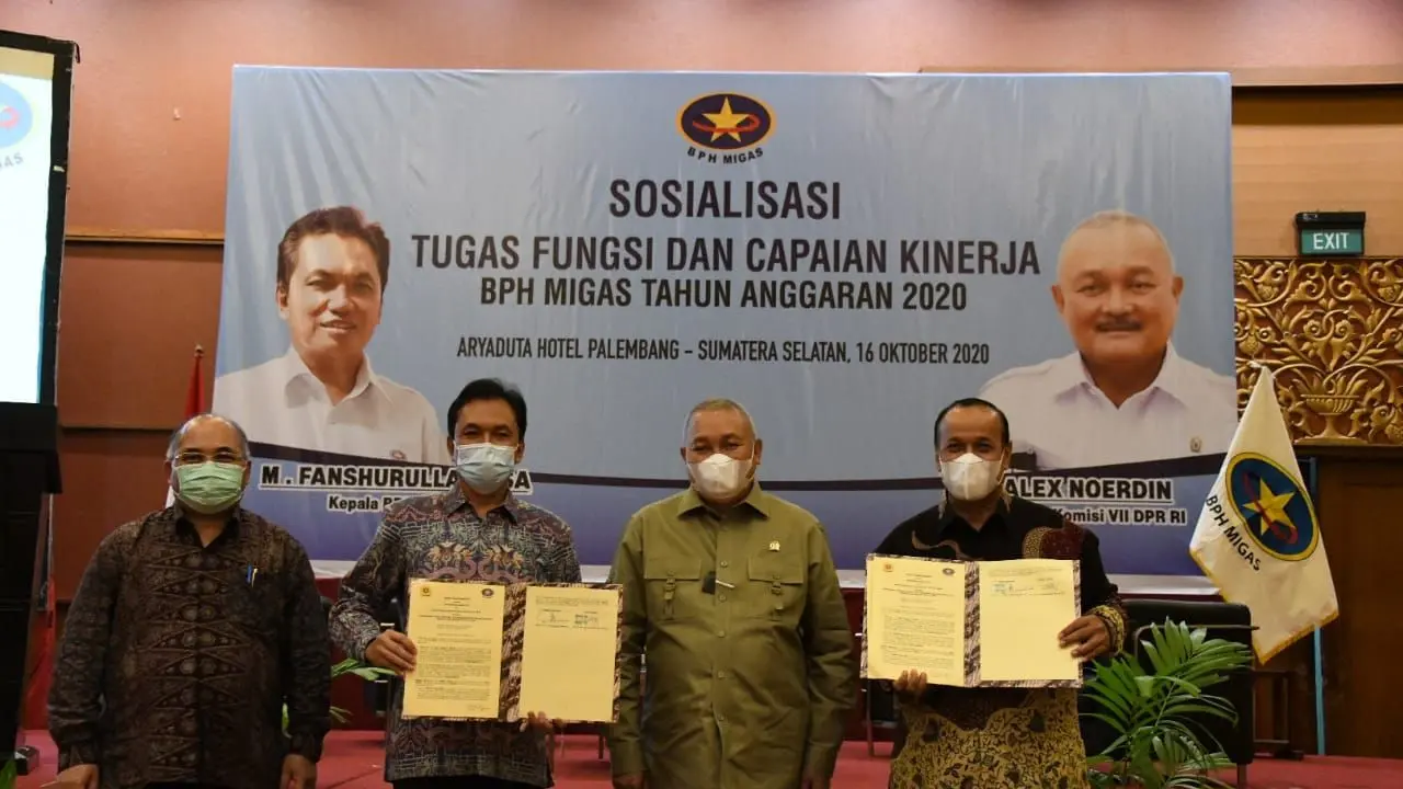 Badan Pengatur Hilir Minyak dan Gas Bumi (BPH Migas) menggelar Sosialisasi Tugas, Fungsi dan Capaian Kinerja BPH Migas Tahun Anggaran 2020 di Palembang, Sumatera Selatan, (16/10/2020).